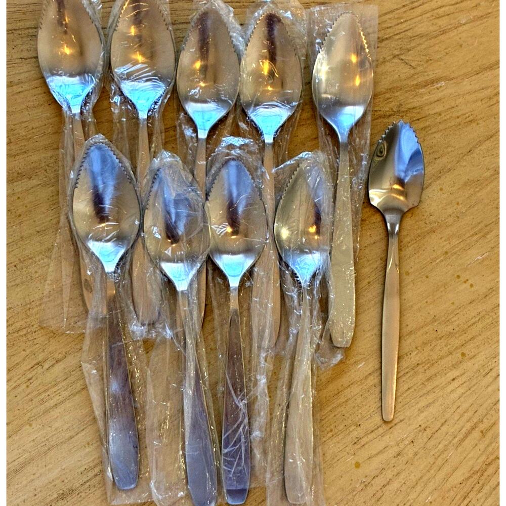 Lot 10 Stainless Steel Serrated Fruit Spoons Citrus Grapefruit China NEW NOS